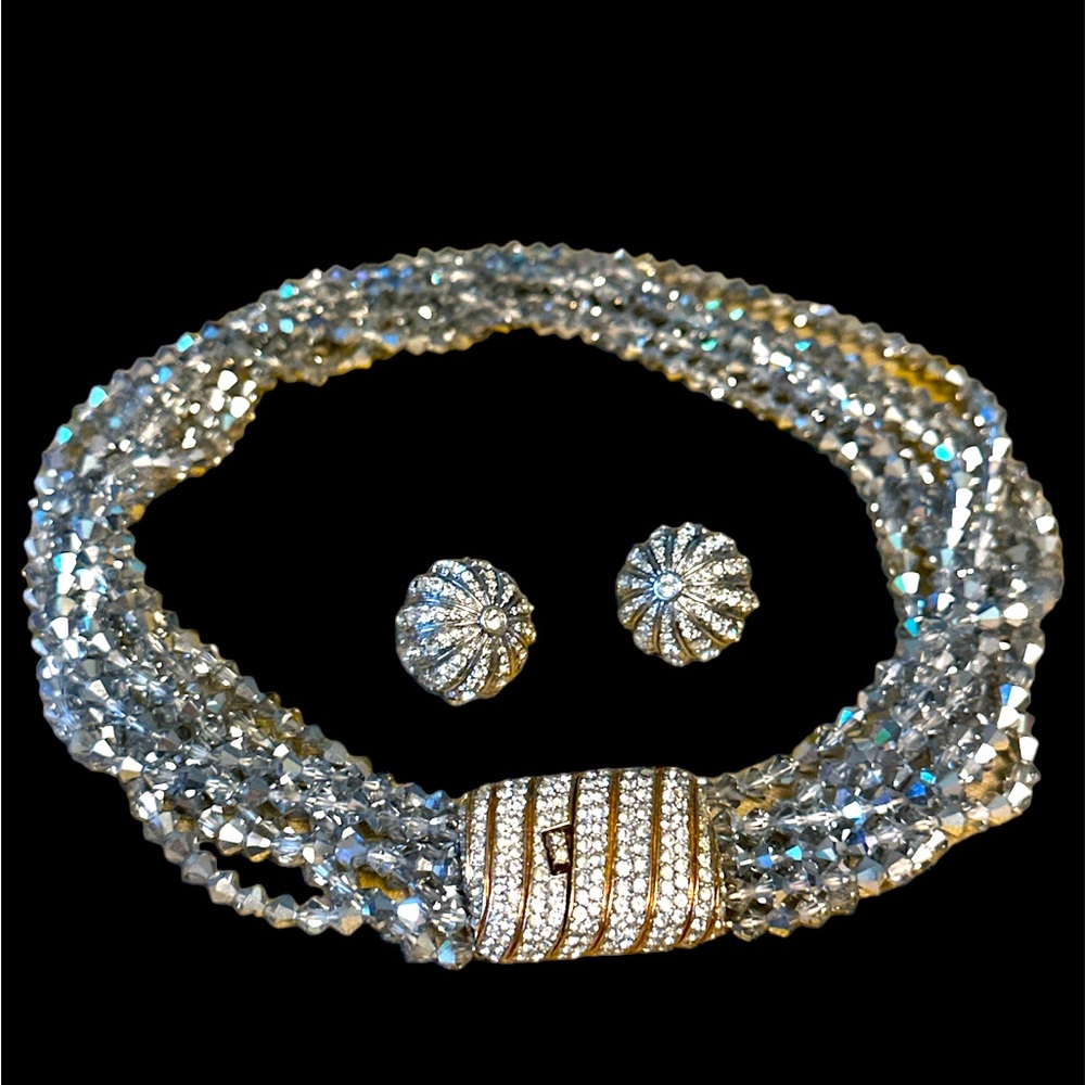 Ciner Vintage 1955 18k Gold Plated Swarovski Crystal Necklace& Earrings Signed